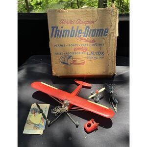VTG Cox Thimble Drome Red Toy Model Airplane In Box! W/ Paperwork!